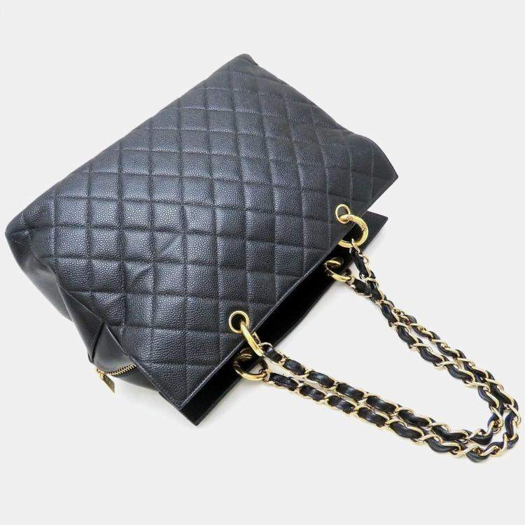 Pre Owned Chanel Black Caviar Leather Chain Tote Bag 