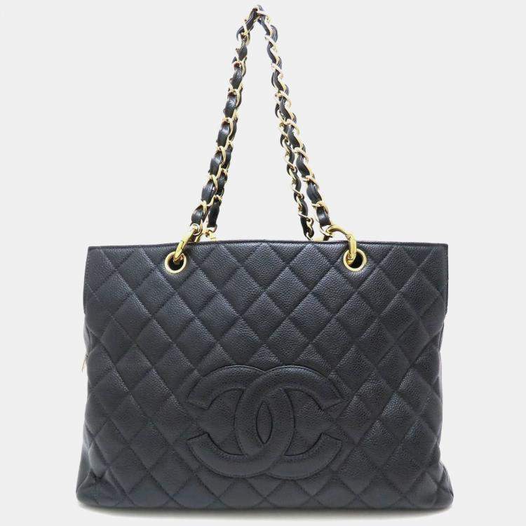 Pre Owned Chanel Black Caviar Leather Chain Tote Bag 