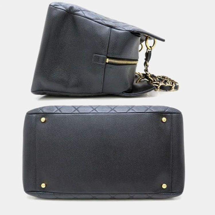 Pre Owned Chanel Black Caviar Leather Chain Tote Bag 