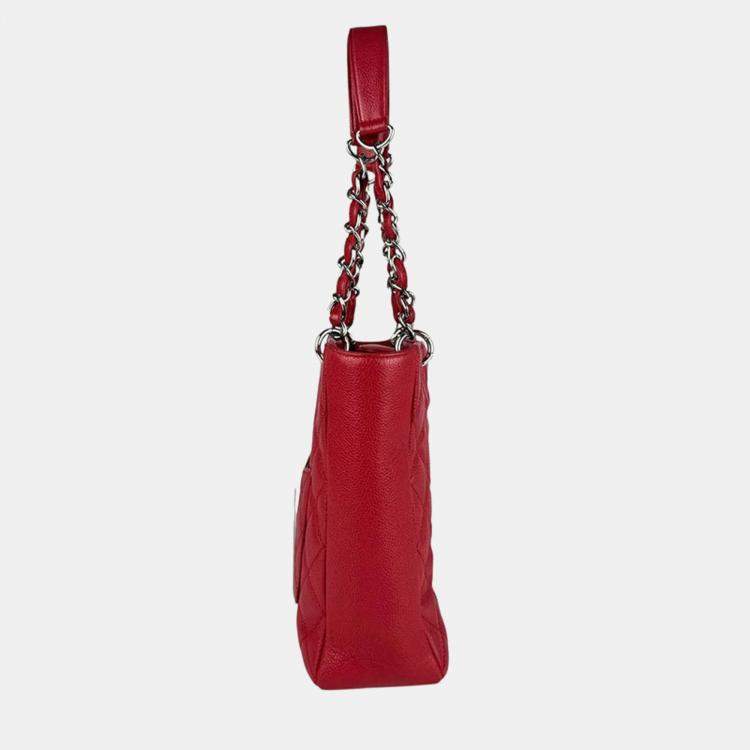 Pre Owned Chanel Red Caviar Leather Tote Bag