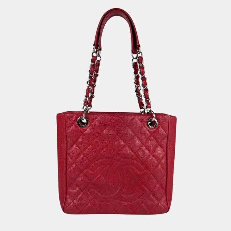 Pre Owned Chanel Red Caviar Leather Tote Bag