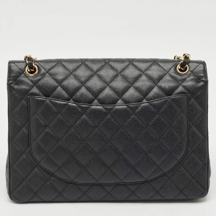 Pre Owned Chanel Black Quilted Caviar Leather Maxi Classic Double Flap Bag