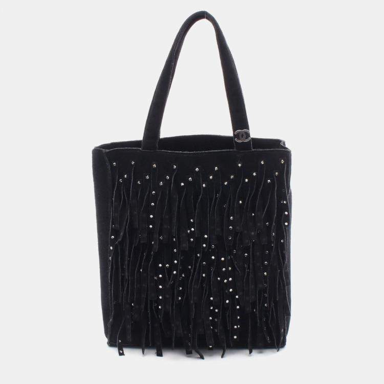 Pre Owned Chanel Coco Mark Black Suede Tote Handbag SHW