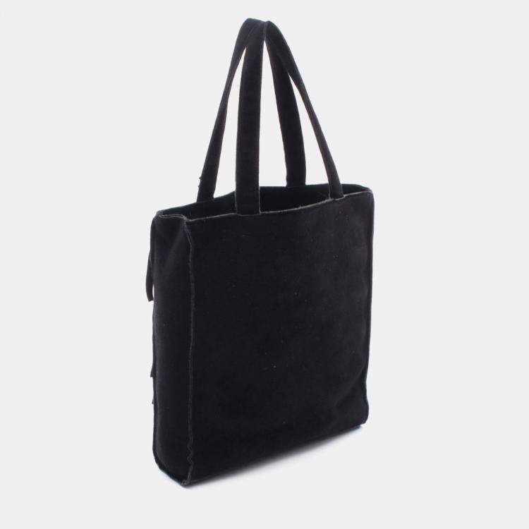 Pre Owned Chanel Coco Mark Black Suede Tote Handbag SHW