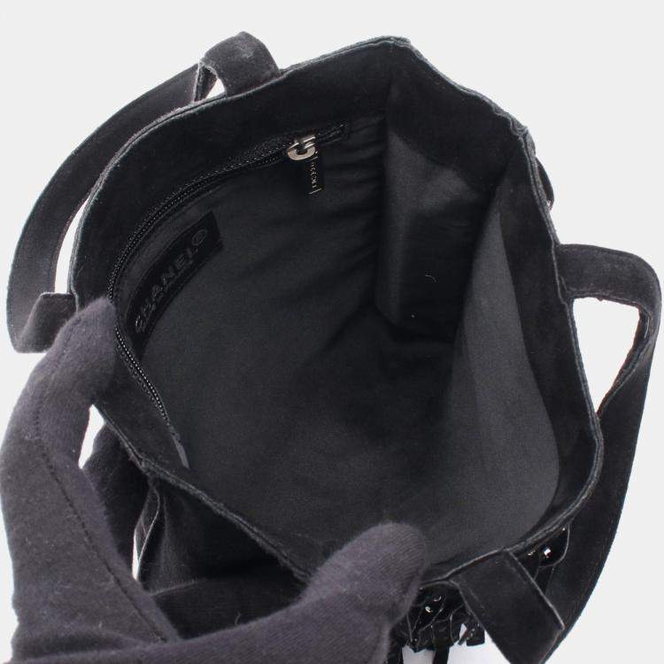 Pre Owned Chanel Coco Mark Black Suede Tote Handbag SHW
