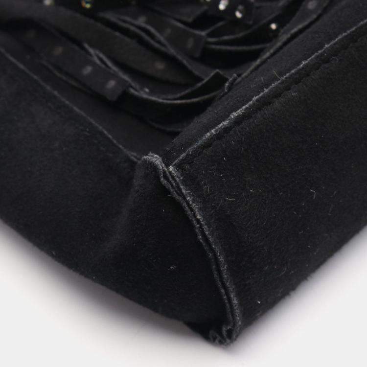 Pre Owned Chanel Coco Mark Black Suede Tote Handbag SHW