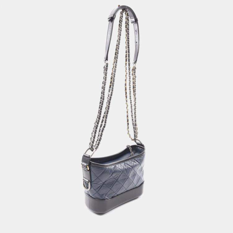 Pre Owned Chanel Gabrielle Small Blue Black Leather Hobo Bag