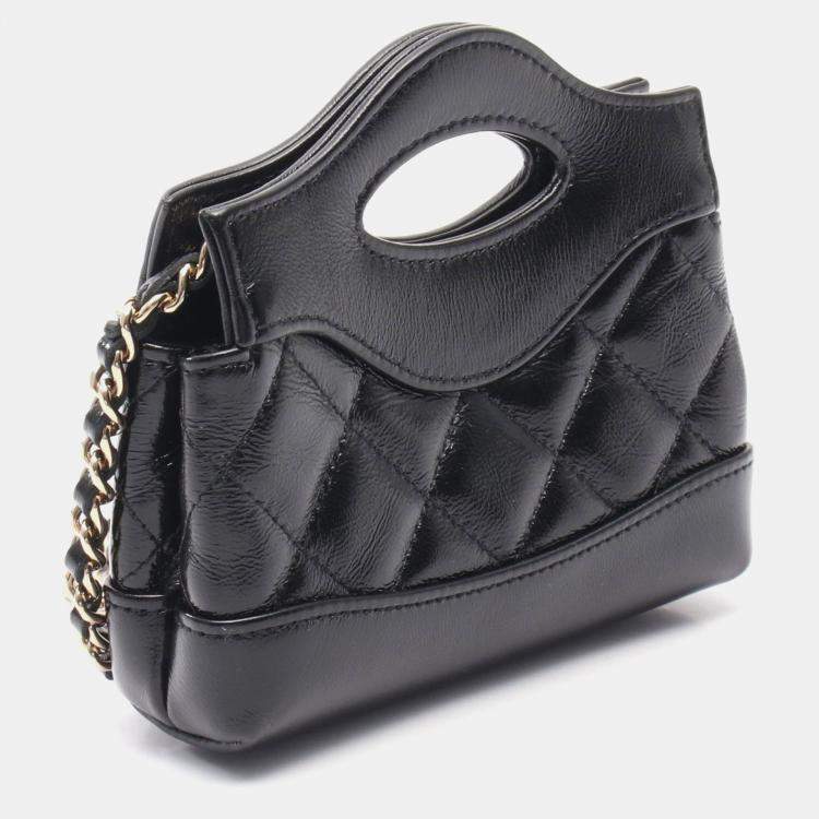 Pre Owned Chanel Micro 31 Black Leather Clutch Bag