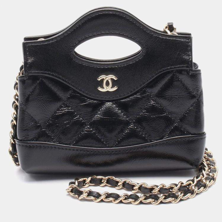 Pre Owned Chanel Micro 31 Black Leather Clutch Bag