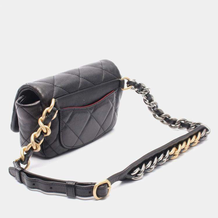 Pre Owned Chanel 19 Matelasse Black Leather Waist Bag