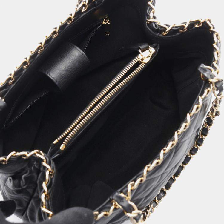 Pre Owned Chanel Matelassé Black Lambskin Leather Chain Shoulder Tote Bag GHW
