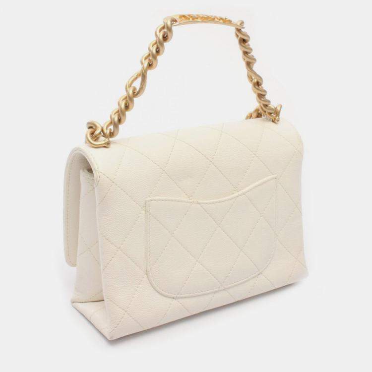 Pre Owned Chanel Matelasse White Grained Calfskin Chain Shoulder Bag