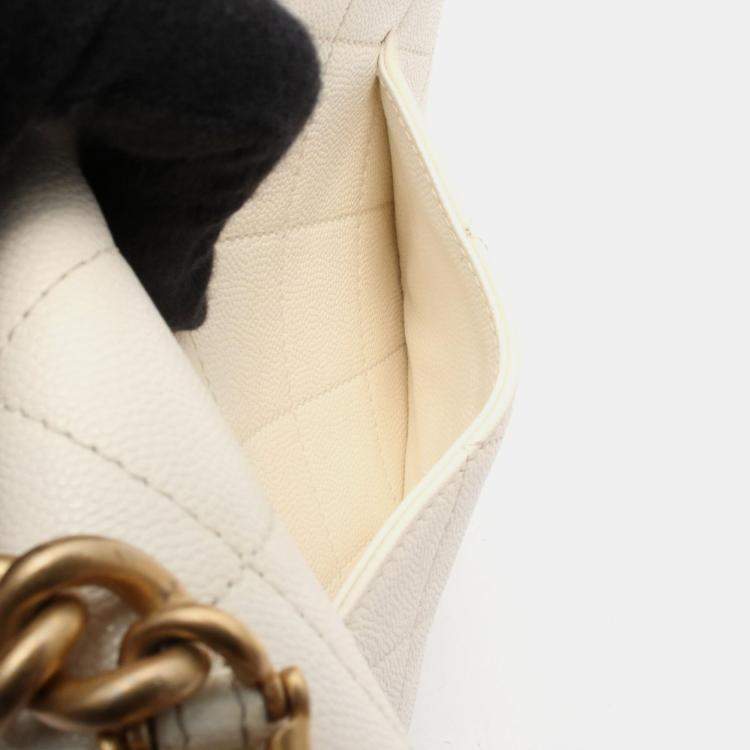 Pre Owned Chanel Matelasse White Grained Calfskin Chain Shoulder Bag