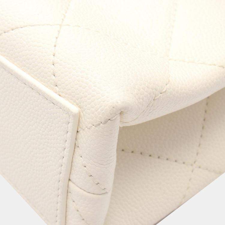 Pre Owned Chanel Matelasse White Grained Calfskin Chain Shoulder Bag