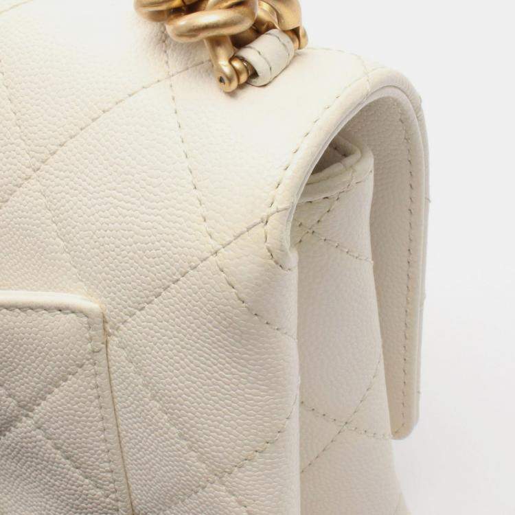 Pre Owned Chanel Matelasse White Grained Calfskin Chain Shoulder Bag