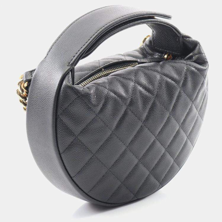 Pre Owned Chanel Bow Pouch Black Calfskin Chain Handbag