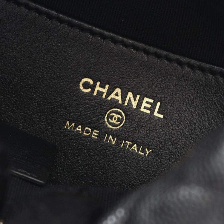 Pre Owned Chanel Bow Pouch Black Calfskin Chain Handbag