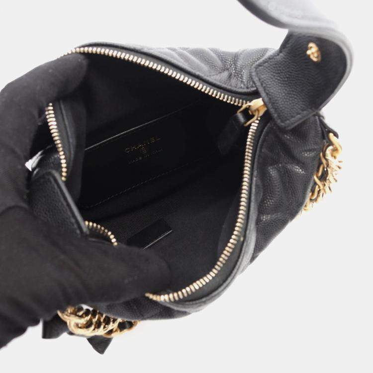 Pre Owned Chanel Bow Pouch Black Calfskin Chain Handbag