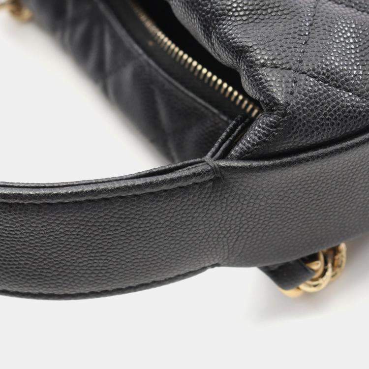 Pre Owned Chanel Bow Pouch Black Calfskin Chain Handbag
