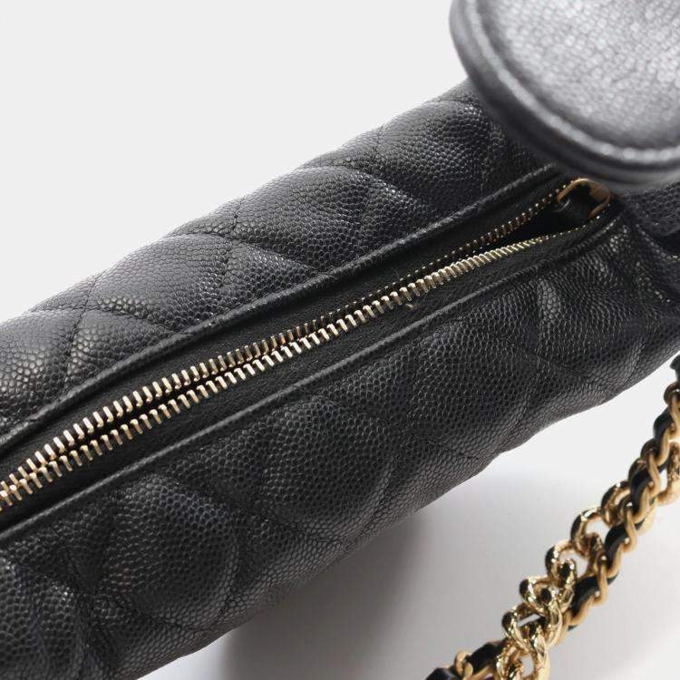 Pre Owned Chanel Bow Pouch Black Calfskin Chain Handbag