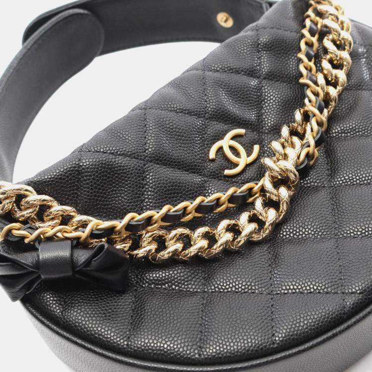 Pre Owned Chanel Bow Pouch Black Calfskin Chain Handbag