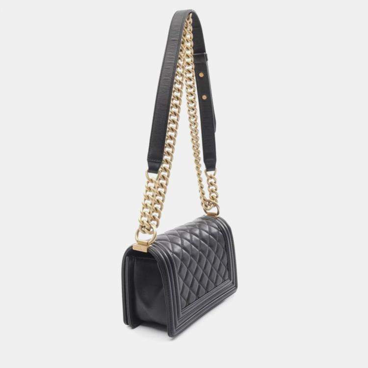 Pre Owned Chanel Boy Small Black Leather Chain Shoulder Bag