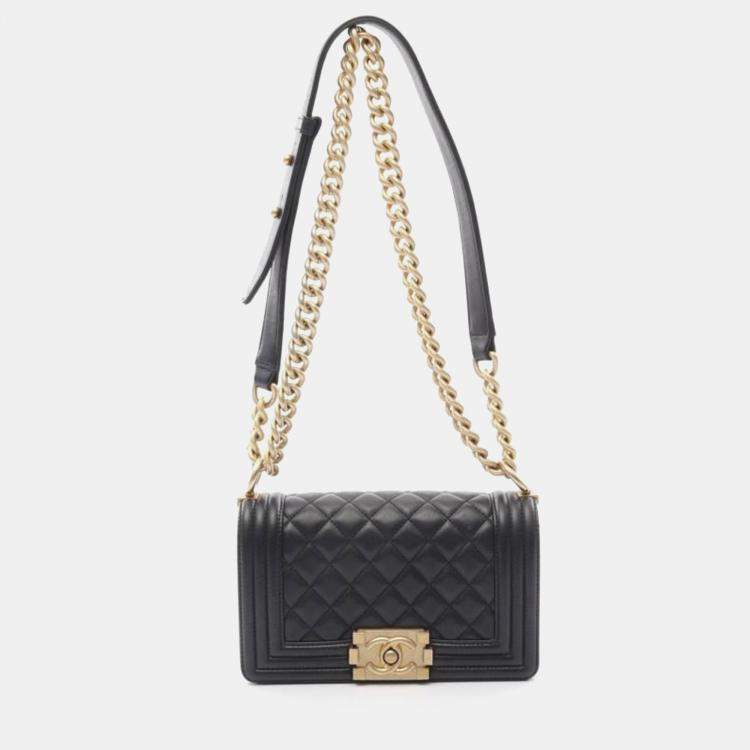 Pre Owned Chanel Boy Small Black Leather Chain Shoulder Bag