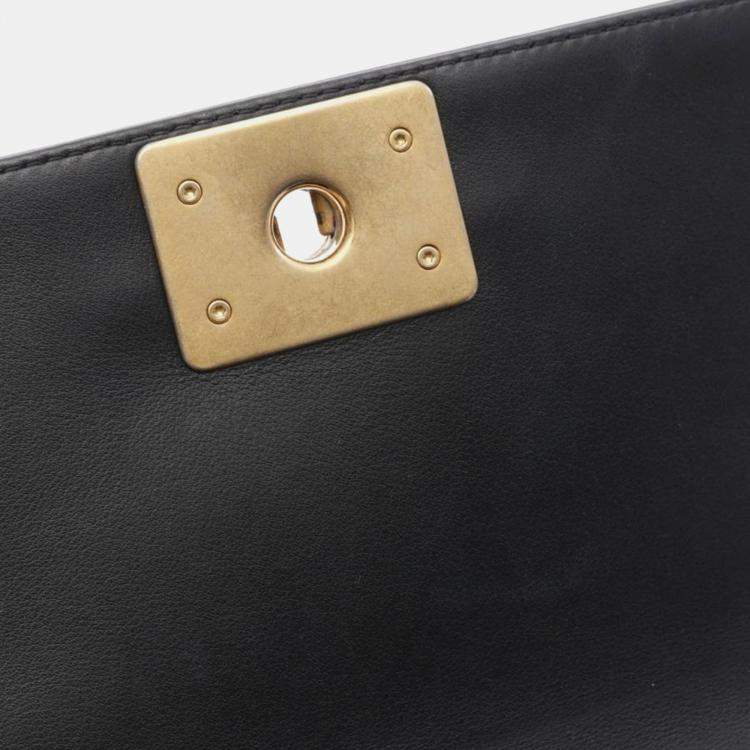 Pre Owned Chanel Boy Small Black Leather Chain Shoulder Bag