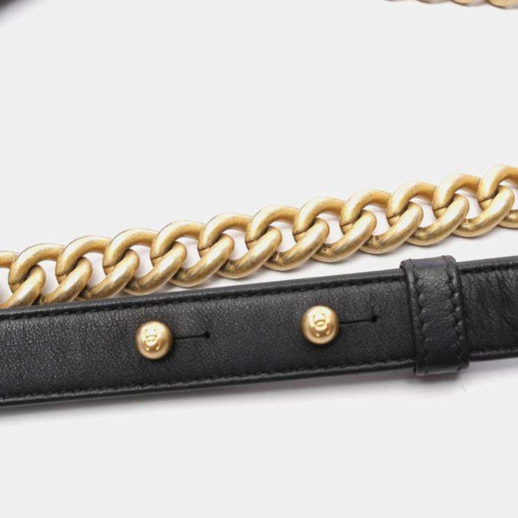 Pre Owned Chanel Boy Small Black Leather Chain Shoulder Bag
