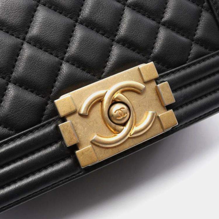 Pre Owned Chanel Boy Small Black Leather Chain Shoulder Bag