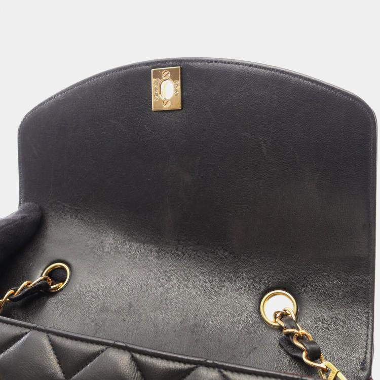 Pre Owned Chanel Matelasse Diana Flap Black Lambskin Chain Shoulder Bag