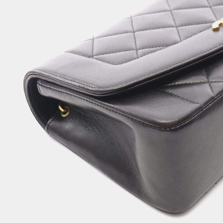 Pre Owned Chanel Matelasse Diana Flap Black Lambskin Chain Shoulder Bag