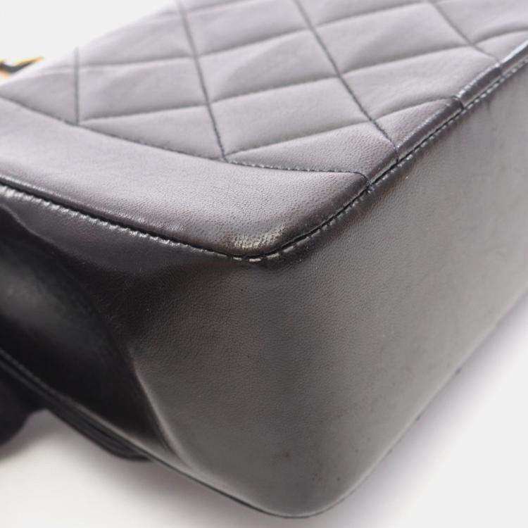 Pre Owned Chanel Matelasse Diana Flap Black Lambskin Chain Shoulder Bag