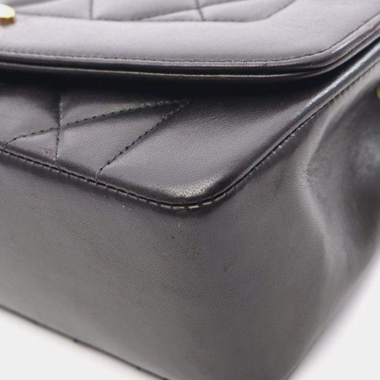 Pre Owned Chanel Matelasse Diana Flap Black Lambskin Chain Shoulder Bag