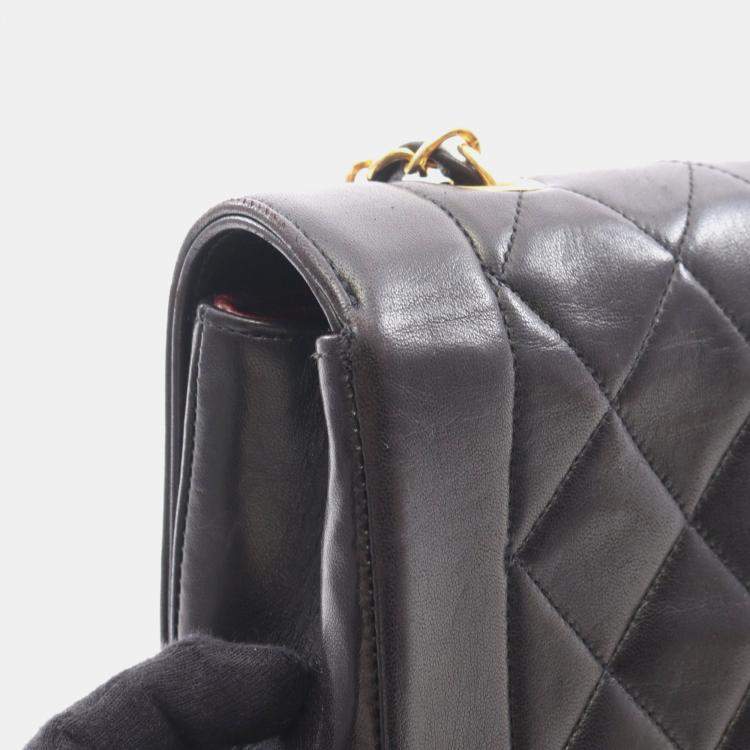 Pre Owned Chanel Matelasse Diana Flap Black Lambskin Chain Shoulder Bag