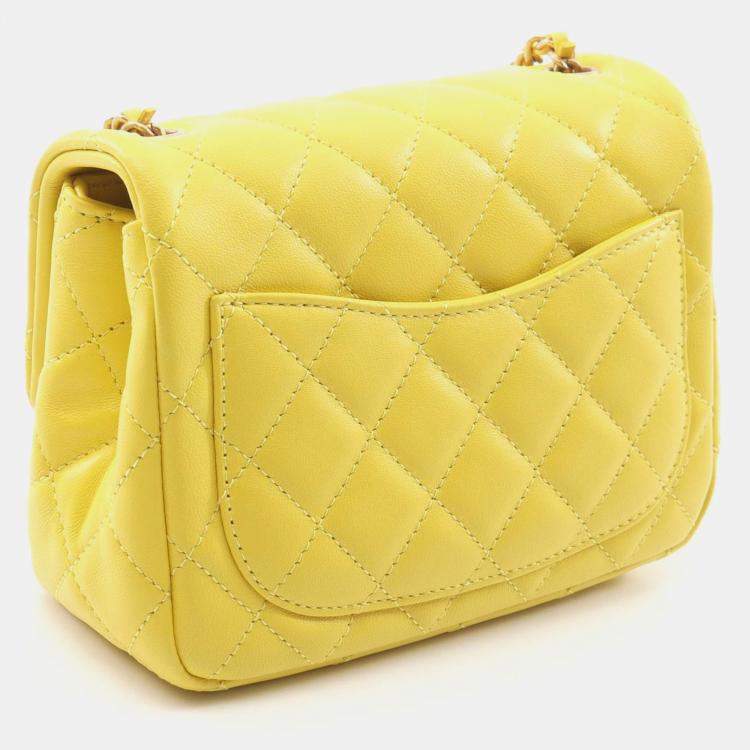 Pre Owned Chanel Pearl Crush Mini Yellow Lambskin Chain Shoulder Bag