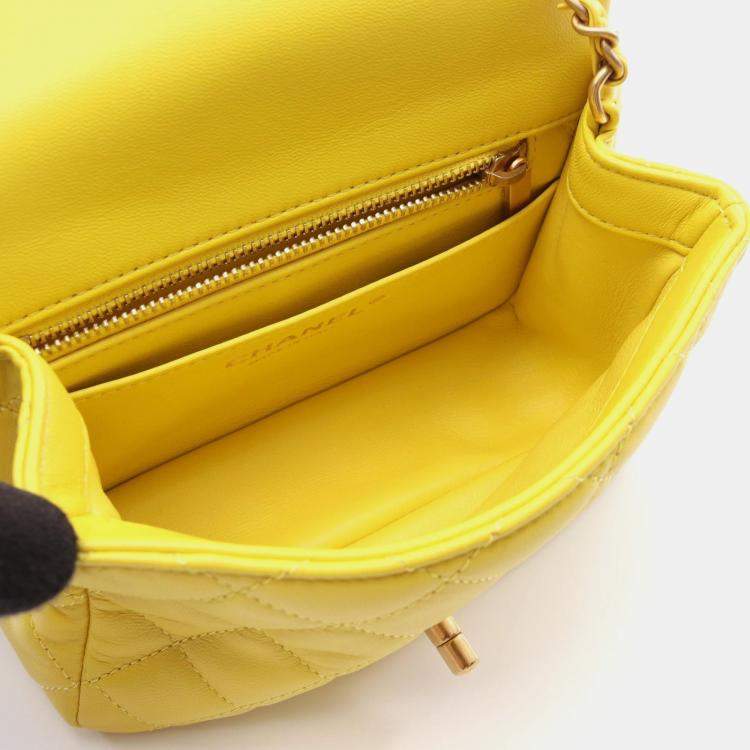 Pre Owned Chanel Pearl Crush Mini Yellow Lambskin Chain Shoulder Bag
