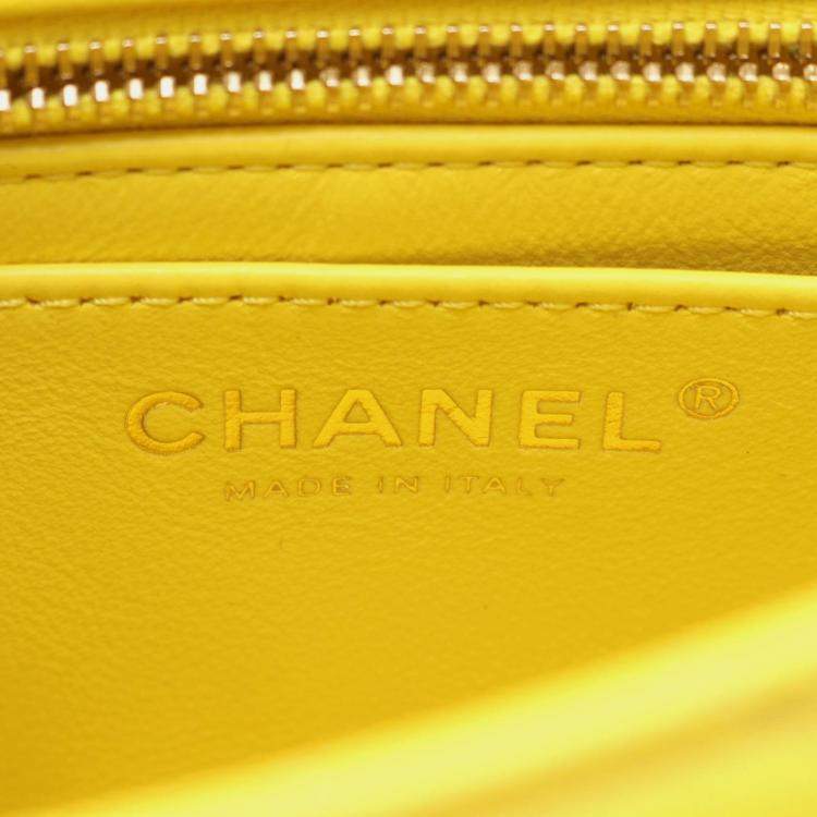 Pre Owned Chanel Pearl Crush Mini Yellow Lambskin Chain Shoulder Bag