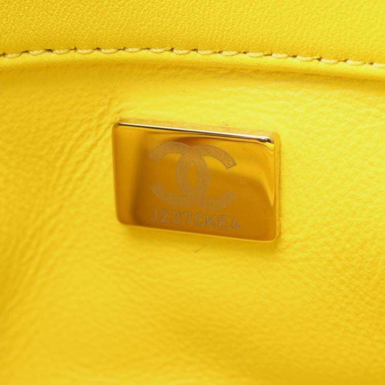 Pre Owned Chanel Pearl Crush Mini Yellow Lambskin Chain Shoulder Bag