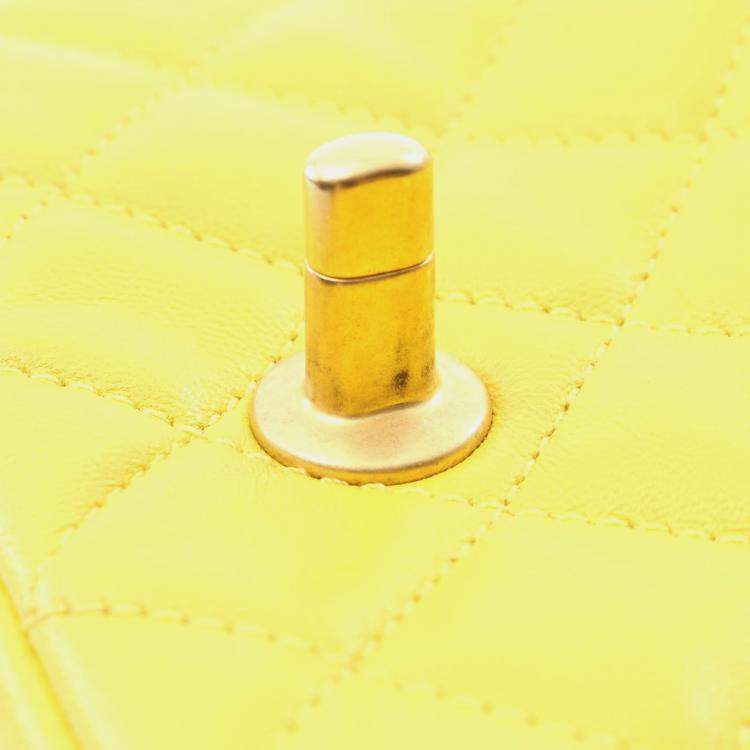 Pre Owned Chanel Pearl Crush Mini Yellow Lambskin Chain Shoulder Bag