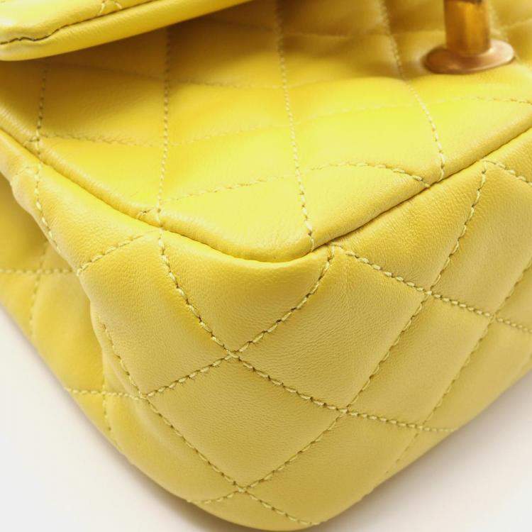 Pre Owned Chanel Pearl Crush Mini Yellow Lambskin Chain Shoulder Bag