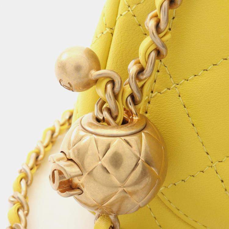 Pre Owned Chanel Pearl Crush Mini Yellow Lambskin Chain Shoulder Bag