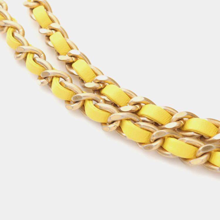 Pre Owned Chanel Pearl Crush Mini Yellow Lambskin Chain Shoulder Bag