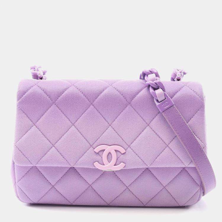Pre Owned Chanel Matelasse Plastic Chain Shoulder Bag Crossbody Calfskin Purple
