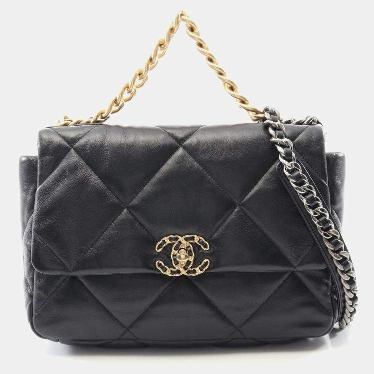 Pre Owned Chanel 19 Matelasse Black Lambskin Chain Shoulder Bag