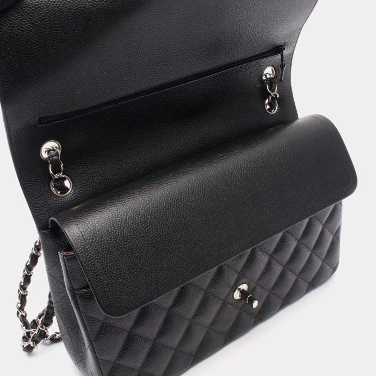Pre Owned Chanel Classic Double Flap Jumbo Black Calfskin Chain Shoulder Bag