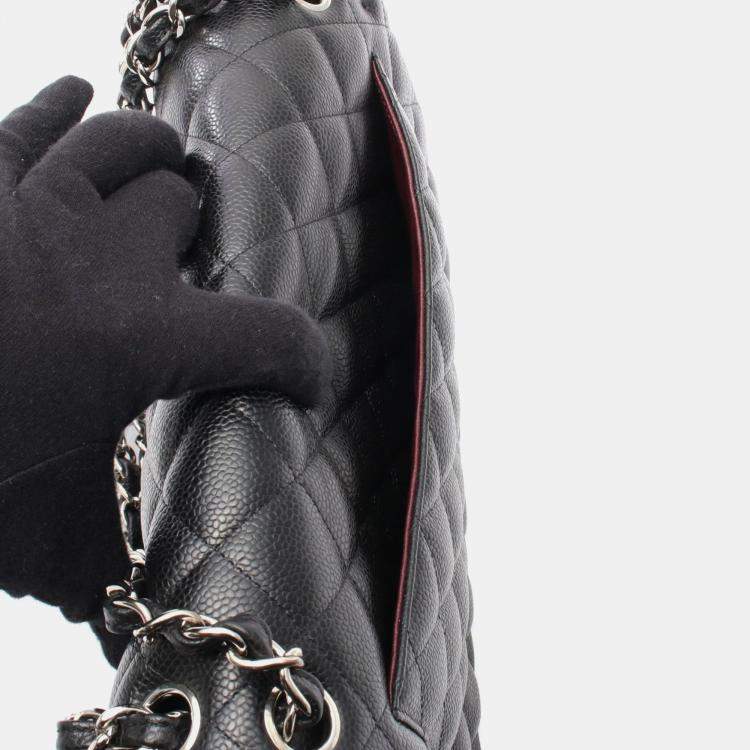 Pre Owned Chanel Classic Double Flap Jumbo Black Calfskin Chain Shoulder Bag