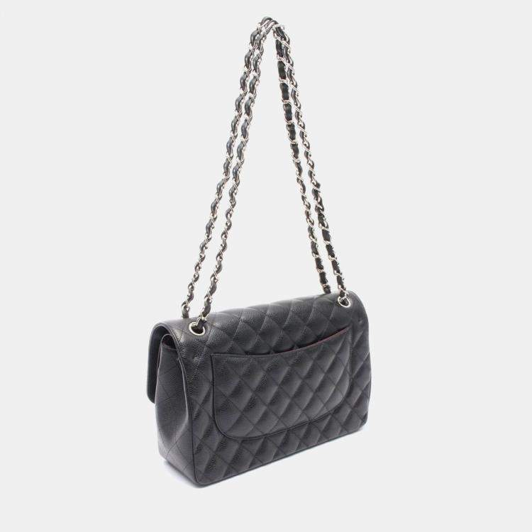 Pre Owned Chanel Classic Double Flap Jumbo Black Calfskin Chain Shoulder Bag