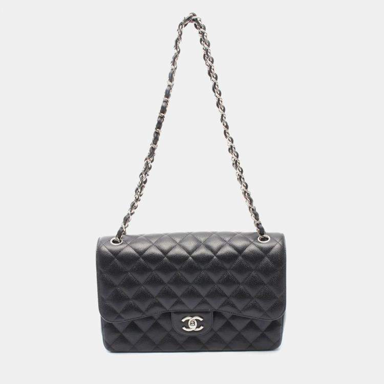 Pre Owned Chanel Classic Double Flap Jumbo Black Calfskin Chain Shoulder Bag