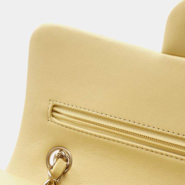 Pre Owned Chanel Matelasse W Flap Yellow Lambskin Chain Shoulder Bag